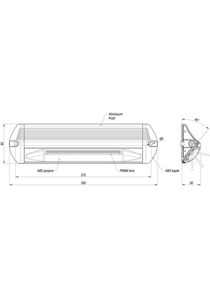 10V-30V Dış Aydınlatma Lambası (Tavan Lambası) (36*0.5W Led) (Su Geçirmez) (300*80) (Gri Kasa) fiyatları