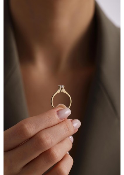 14 Ayar Sarı Tektaş Altın Yüzük modelleri