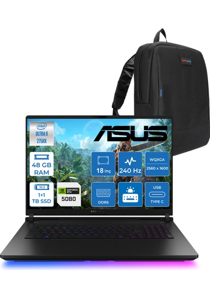 Rog Strix Scar 18 G835LW-SA129 Intel Core Ultra 9 275HX Aı 48GB GB 1tb Ssd+1tb SSD 16GB/RTX5080 Gddr7 175W 18" 2.5k 2560X1600 Wqxga 240Hz 3ms 1200NITS Freedos Laptop WSA129F20+ZETTAÇANTA
