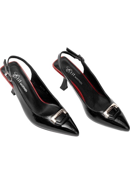 Elit Calissa Kadın Hakiki Rugan Deri Tokalı Klasik Topuklu Ayakkabı Siyah fiyatları