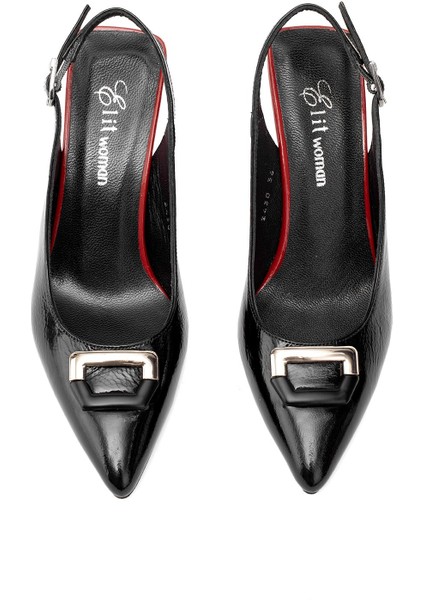 Elit Calissa Kadın Hakiki Rugan Deri Tokalı Klasik Topuklu Ayakkabı Siyah modelleri