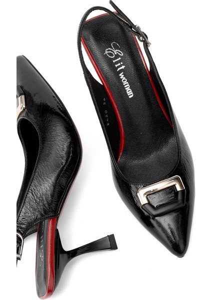 Elit Calissa Kadın Hakiki Rugan Deri Tokalı Klasik Topuklu Ayakkabı Siyah indirimleri