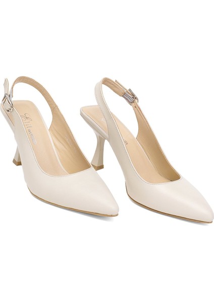 Elit Calissa Kadın Hakiki Deri Klasik Topuklu Ayakkabı Bej