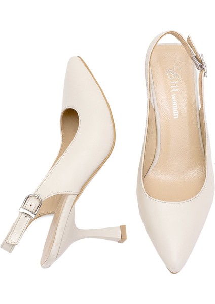 Elit Calissa Kadın Hakiki Deri Klasik Topuklu Ayakkabı Bej fırsatları