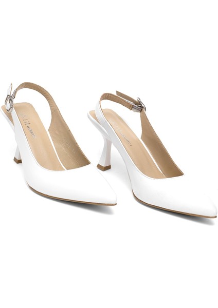 Elit Calissa Kadın Hakiki Deri Klasik Topuklu Ayakkabı Beyaz