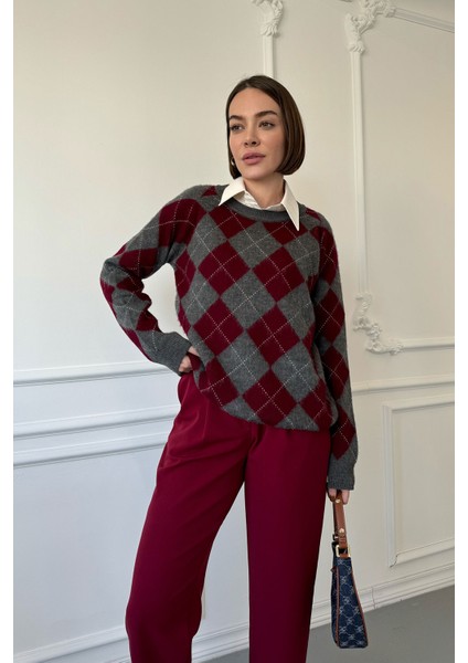 Omuz Dikişli Baklava Desen Kazak- Antrasit