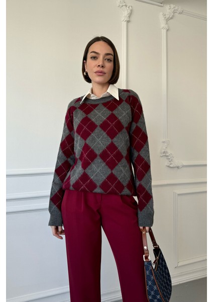 Omuz Dikişli Baklava Desen Kazak- Antrasit fırsatları