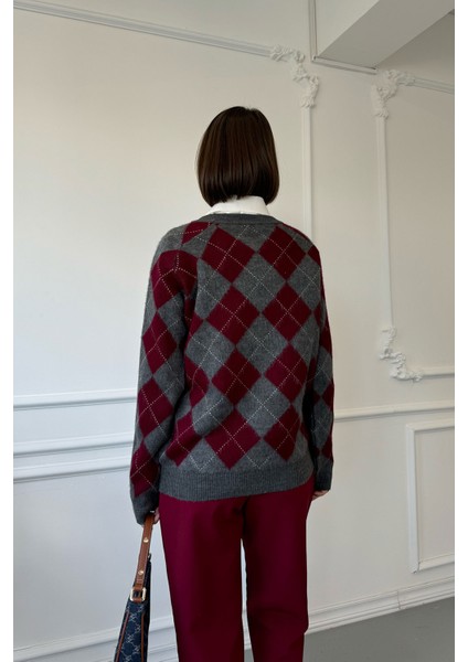 Omuz Dikişli Baklava Desen Kazak- Antrasit indirimleri