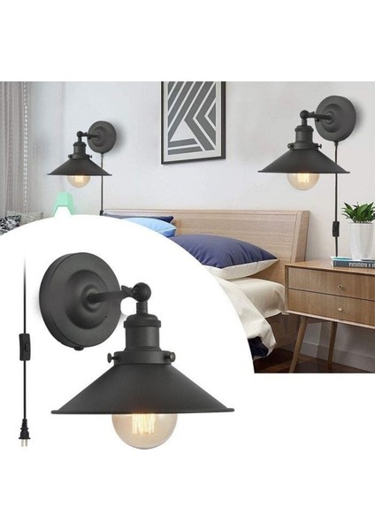 Şık ve modern hareketli duvar lambası, 23cm çap, metal malzeme, E27 duy, siyah renk