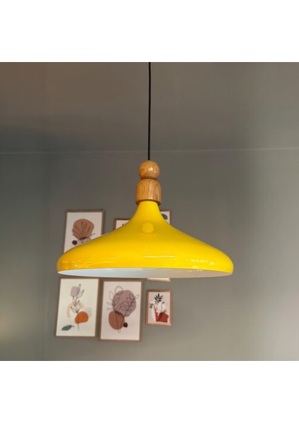 Açık Sarı Kalın Ahşap Boncuk Tekli Avize Sarkıt Salon Mutfak Butik Lamba Aydınlatma Cafe