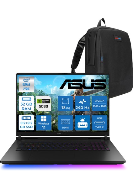 Rog Strix Scar 18 G835LW-SA129 Intel Core Ultra 9 275HX Aı 32GB GB 512GB SSD+512GB 16GB/RTX5080 Gddr7 175W 18" 2.5k 2560X1600 Wqxga 240Hz 3ms 1200NITS WINDOWS11PRO Laptop WSA129W10+ZETTAÇANTA