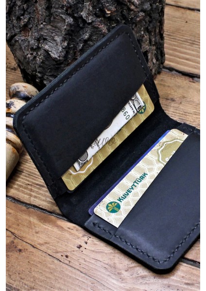 El Yapımı Hakiki Deri Kartlık Italyan Dikiş Premium Hakiki Deri Kompakt Kartlık