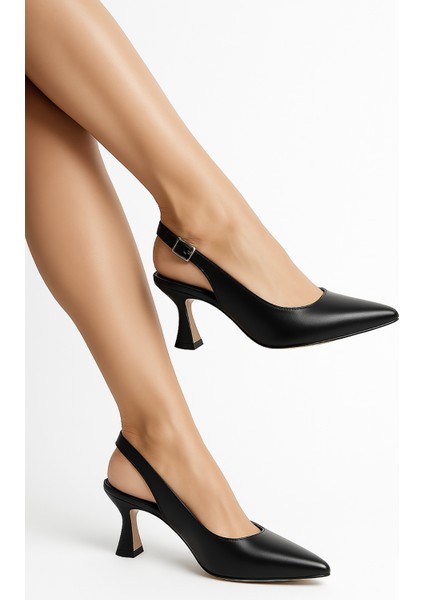 Elit Calissa Kadın Hakiki Deri Klasik Topuklu Ayakkabı Siyah