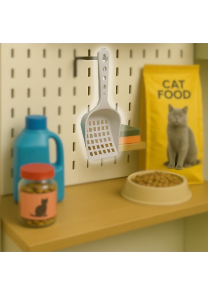 Kedi Kumu Küreği Plastik Kare Delikli Kolay Temizlenebilir Asılabilir Saplı Kürek Evcil Hayvan Kum Temizleme Küreği 8X24 cm