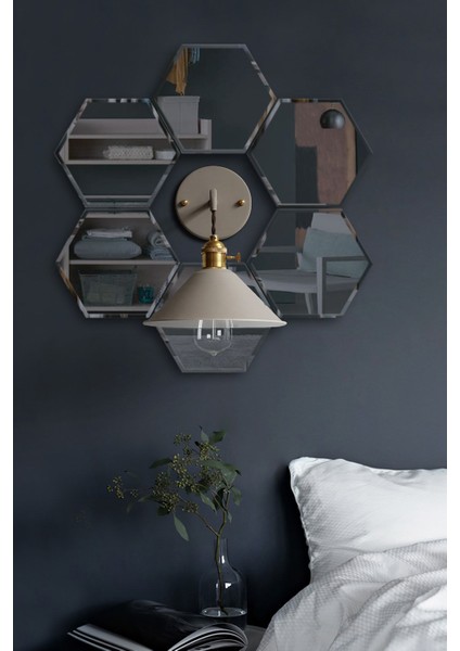 Altıgen Füme Ayna Seti, modern ve şık dekoratif cam aynalar, gri renk