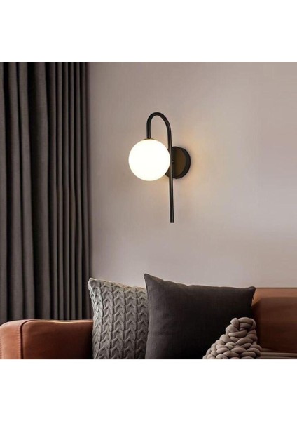 Modern siyah opal camlı rustik duvar aplikası, metal malzeme, E14 duy tipi, şık tasarım