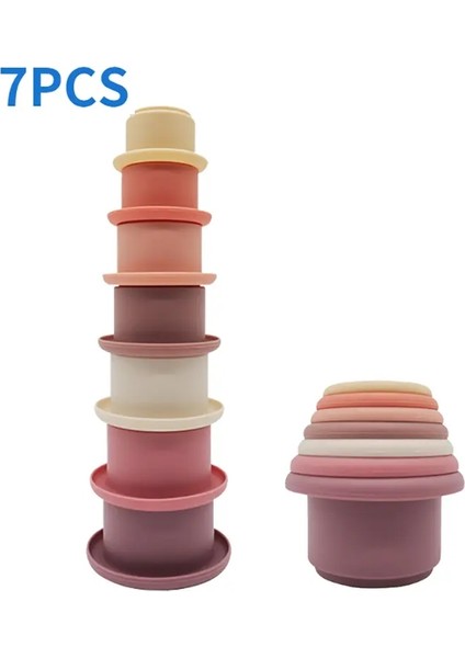 Bebek Silikon Istifleme Dakları Montessori Yapı Blosu Bpa Kum Saati Oyuncakları Erken Eğitim Yığın Kulesi Hediyeler Erkekler Için Kızlar: 7 Pcs B (Yurt Dışından)