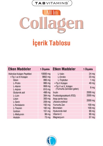 All in Collagen 30 Servis Aromasız Hidrolize Kolajen Peptitleri Tip 1 Tip 2 Tip 3 Tip 5 Tip 10