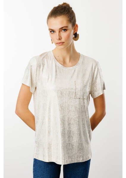 Kadın Sıfır Yaka Düşük Kollu T-Shirt Beyaz fiyatları