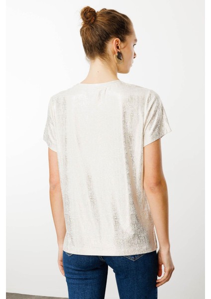 Kadın Sıfır Yaka Düşük Kollu T-Shirt Beyaz modelleri