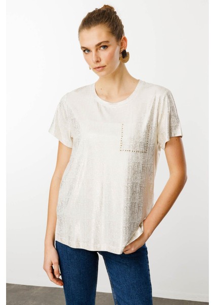 Kadın Sıfır Yaka Düşük Kollu T-Shirt Beyaz fırsatları