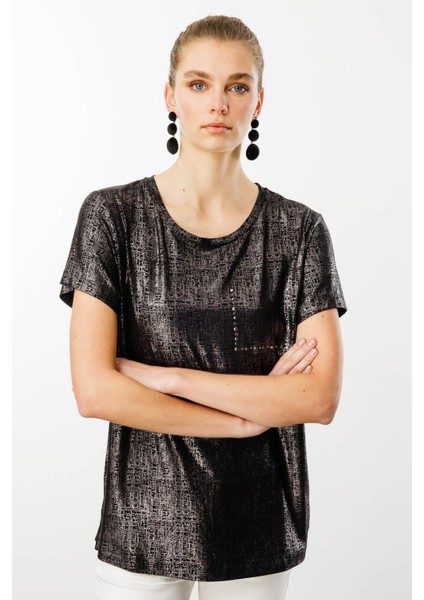 Kadın Sıfır Yaka Düşük Kollu T-Shirt Siyah modelleri