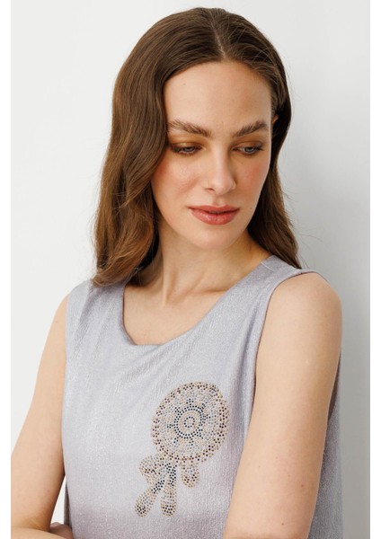Kadın Içi Şifonlu Penye T-Shirt Gümüş modelleri