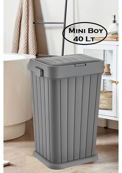 Minik Boy Kirli Çamaşır Sepeti antrasit Dokunmatik Kapak Evsel Atık, Geri Dönüşüm Çok Amaçlı Kutu 40 Lt