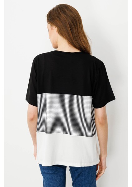 Kadın Sıfır Yaka Önü Palmiye Taşlı Penye T-Shirt Siyah fırsatları