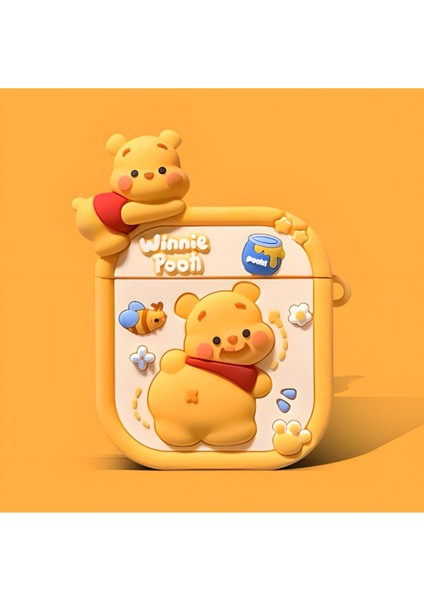 Apple AirPods 1. Nesil ve 2. Nesil 3D Winnie The Pooh Oyuncak Tasarımlı Figürlü Kopçalı Kulaklık Kılıfı