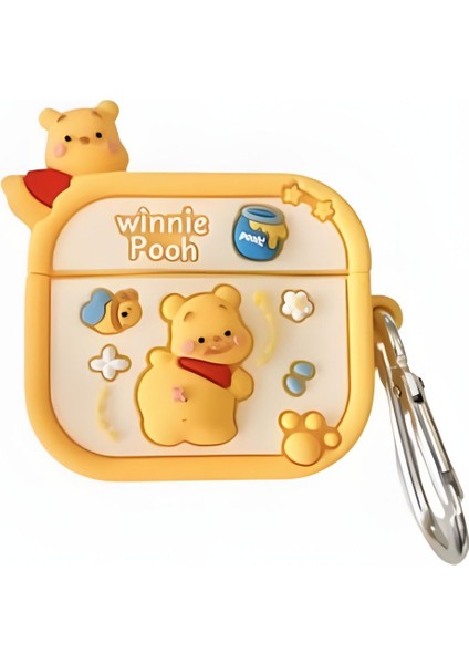 Apple AirPods Pro 2. Nesil Uyumlu 3D Winnie The Pooh Oyuncak Tasarımlı Figürlü Kopçalı Kulaklık Kılıfı