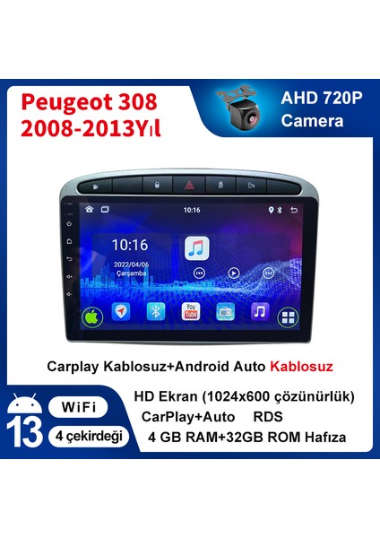 Peugeot 308/408 2008-2013 Yıl Uyumlu 9 Inç 4 GB Ram 32 GB Hafıza Multimedya Carplay Navigasyon