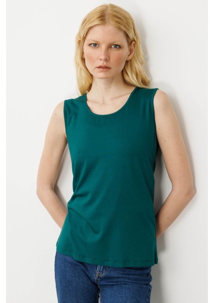 Kadın Askılı Penye T-Shirt Yeşil