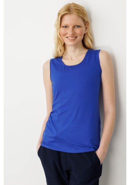 Kadın Askılı Penye T-Shirt Saks
