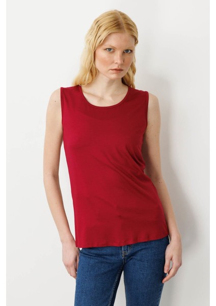 Kadın Askılı Penye T-Shirt Bordo
