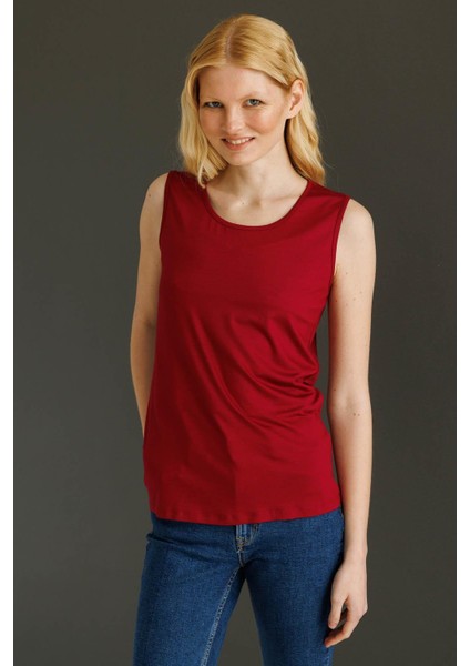 Kadın Askılı Penye T-Shirt Bordo modelleri