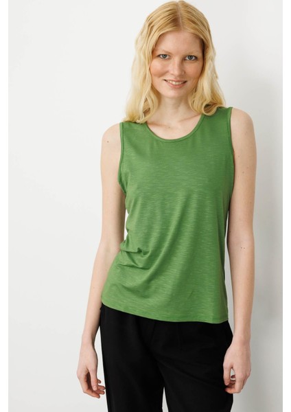 Kadın Sıfır Yaka Flamlı Kumaş Basic Askılı Tshirt A.yeşili fiyatları