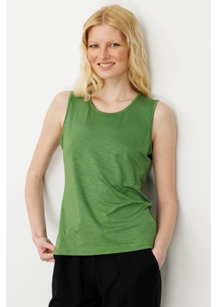 Kadın Sıfır Yaka Flamlı Kumaş Basic Askılı Tshirt A.yeşili indirimleri