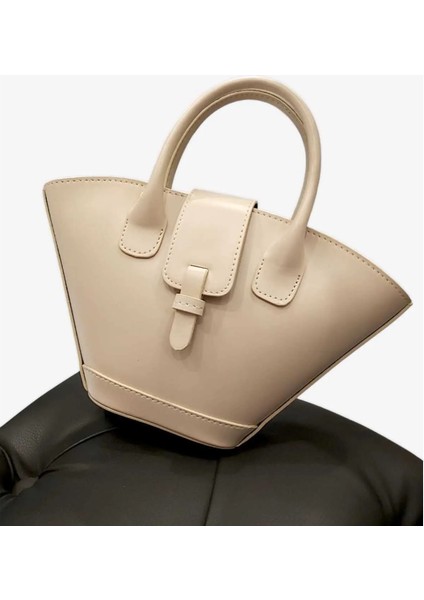 Krem Bucket Kova Model Asimetrik Kesim Astarlı Kadın Çanta - Rb1025