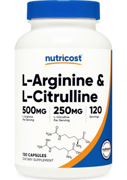 L-Arginine L-Citrulline Complex 750MG, 120 Capsules.abd Menşei