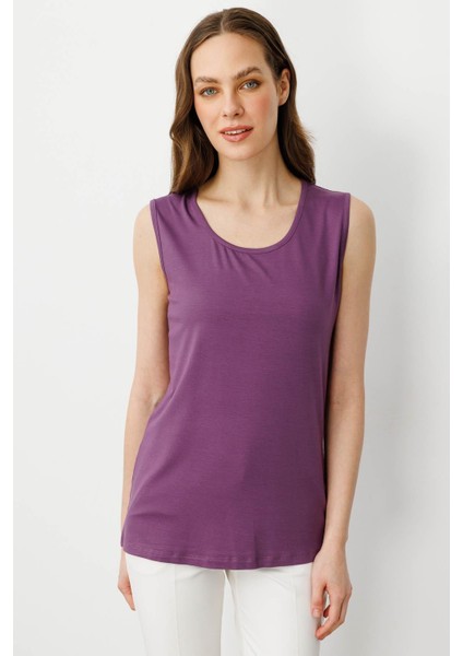 Kadın Askılı Penye T-Shirt Lila