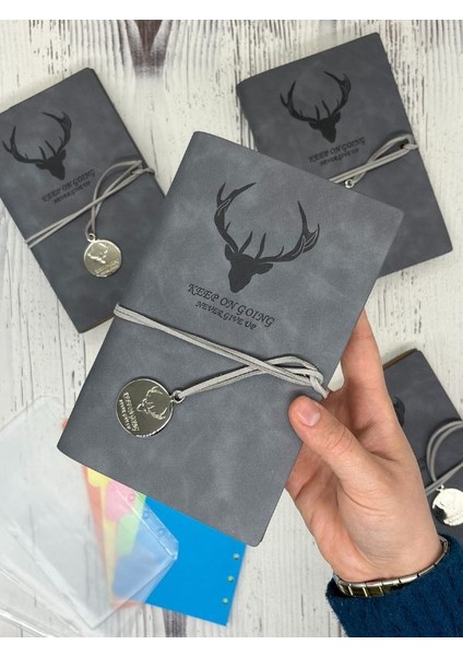 Keep On Going Binderli Deri Kapak Depolama Dosyalı Gri Renk Özel Tasarım Ajanda/notebook/klasörlü Defter