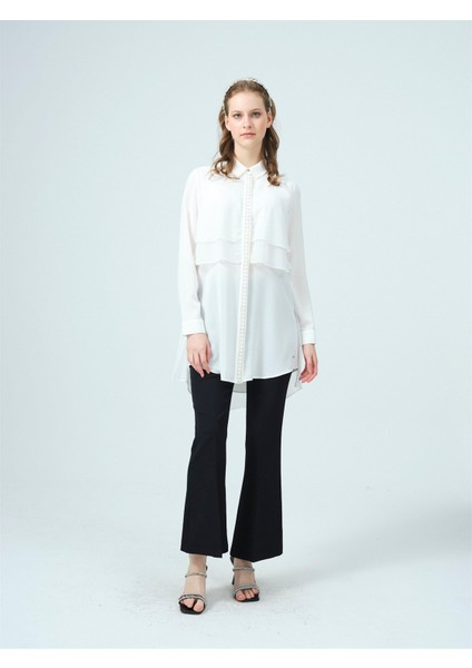 Zincir Şeritli Şifonlu Gömlek