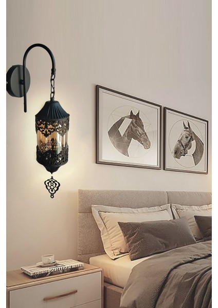 Beyaz ve siyah eskitme kasa ile bal camlı şık dekoratif aplik