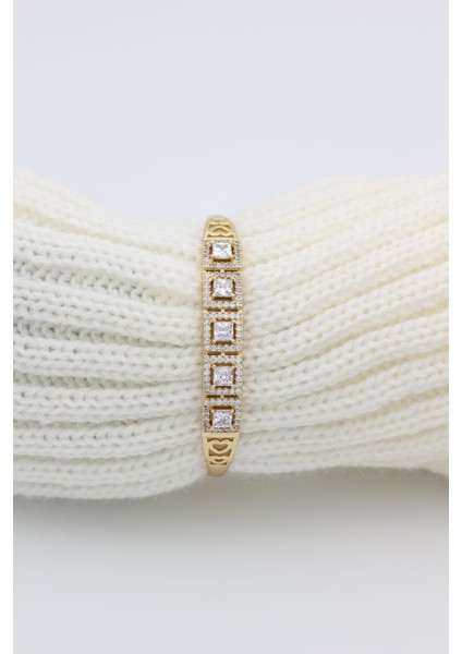 Stil Incisi/xupıng Jewelry Beş Kare Zirkon Taşlı Kelepçe