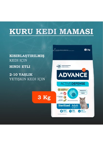 Hindili Kısırlaştırılmış Kedi Maması 3 Kg