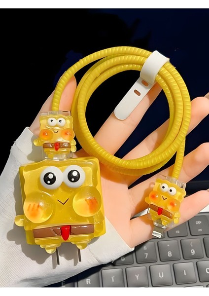 18W/20W Uyumlu Sünger Bob Şarj Aleti Koruyucu Şarj Kablosu Örme Aparatlı Koruyucu Toparlayıcı