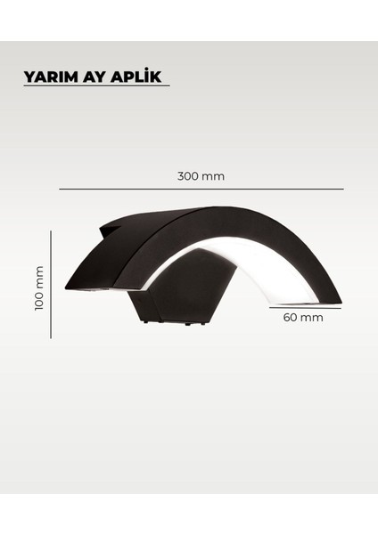 Siyah Led Yarım Ay Aplik, 6500K Beyaz Işık, Modern ve Şık Dekoratif Aydınlatma fiyatları