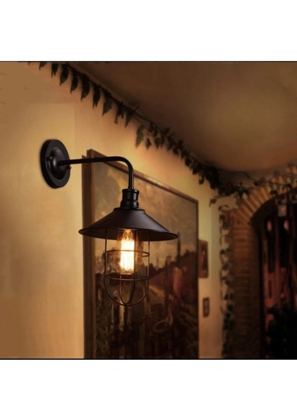 Şık Siyah Metal Kafesli Duvar Aplikası, E27 Duy, Modern ve Zarif Tasarım