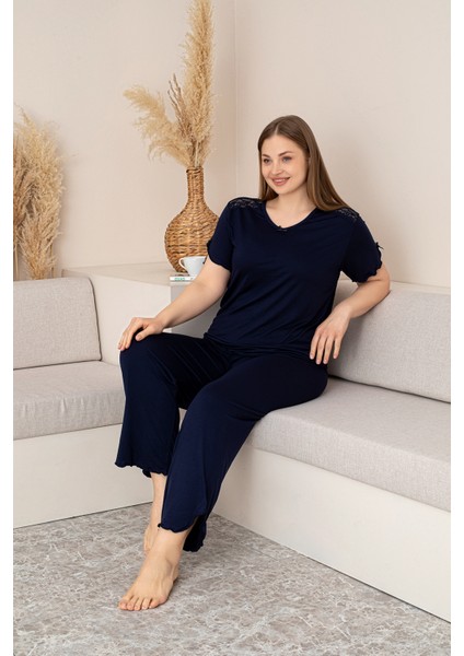 “bambu Kumaş Büyük Beden Kadın Dantelli Uzun Kollu Pijama Takımı – Yumuşak, Nefes Alabilir, Şık ve Rahat, M-5xl”